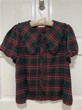 Ivy City Plaid Ruffle Collar Blouse women’s